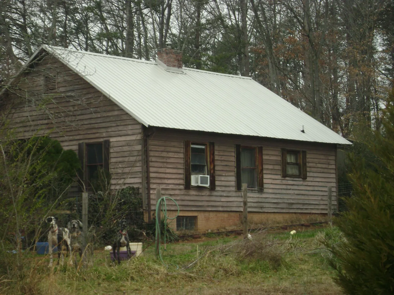 White metal roof on an old wood sided farmhouse, from a Metal Roof Installation job in Sand Coulee